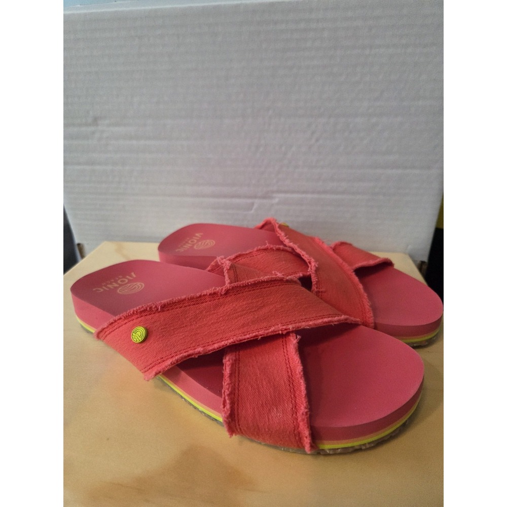 New Vionic Summer‎ Beach Boardwalk Panama Canvas Slide Sandals In Poppy Size 6